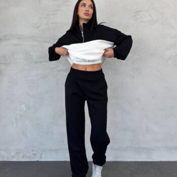 Σετ φόρμες με όρθιο γιακά και φερμουάρ μαύρο