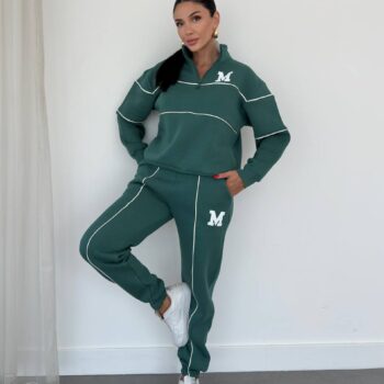 Σετ φόρμες με όρθιο γιακά και φερμουάρ πράσινο