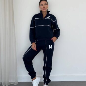 Σετ φόρμες με όρθιο γιακά και φερμουάρ μαύρο