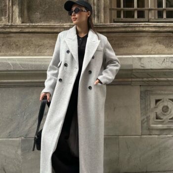 Μακρύ παλτό από μαλλί γκρι