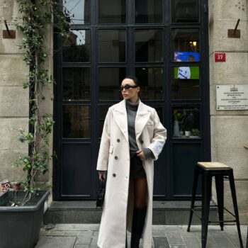 Μακρύ παλτό από μαλλί μπεζ