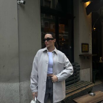 Ημίπαλτο από βαμβακερό ύφασμα γκρι ανοιχτό