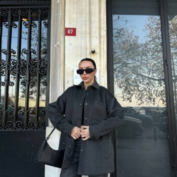 Ημίπαλτο από βαμβακερό ύφασμα γκρι σκούρο