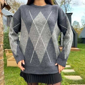 Oversized πλεκτό πουλόβερ με ρόμβους