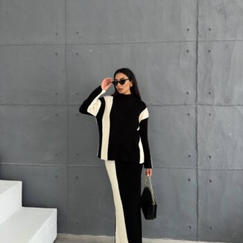 Πλεκτό σετ με μακρυά φούστα μαύρο