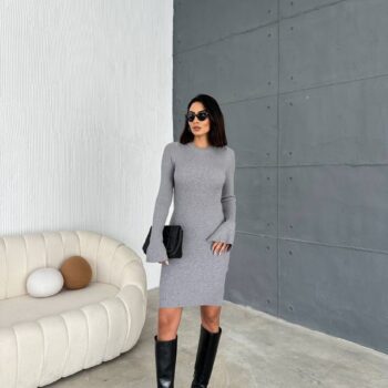 Πλεκτό mini φόρεμα γκρι