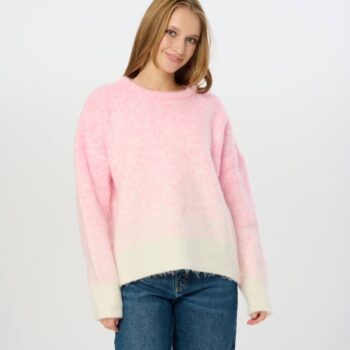 Πλεκτό χνουδωτό πουλόβερ ροζ