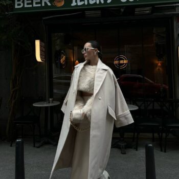 Μακρύ παλτό από μαλλί μπεζ