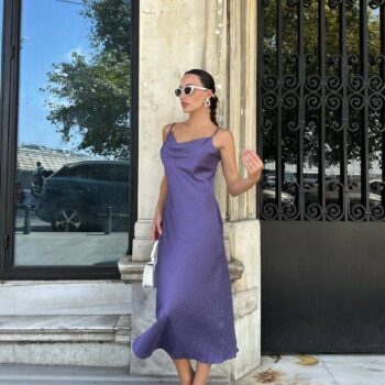 Μίντι φόρεμα σατέν μωβ