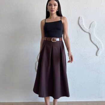 Ψηλόμεση μίντι φούστα καφέ