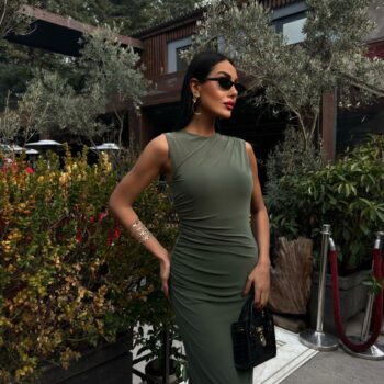 Maxi εφαρμοστό φόρεμα χακί