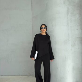 Πλεκτό σετ ασύμμετρο μαύρο