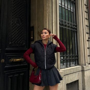 Γυναικείο cropped αμάνικο μπουφάν μάυρο