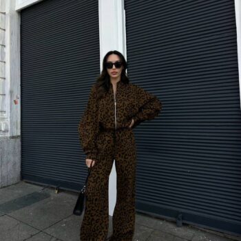 Σετ φόρμες φούτερ με ζακέτα λεοπάρ