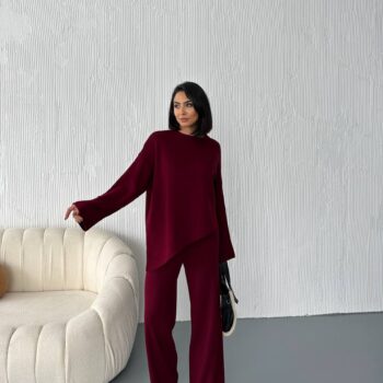 Πλεκτό σετ ασύμμετρο μπορντό