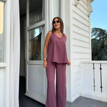 Καλοκαιρινό λινό σετ μωβ