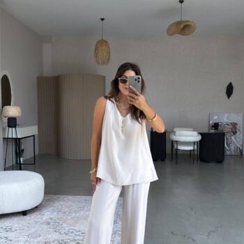 Καλοκαιρινό λινό σετ λευκό