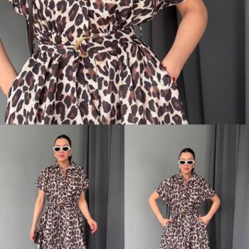 Μίντι λεοπάρ φόρεμα με ζώνη