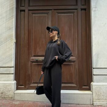 Ανοιξιάτικο σετ φόρμες με κουκούλα μαύρο