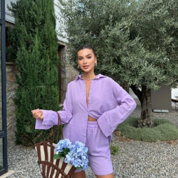 Καλοκαιρινό σετ με πουκάμισο λιλά