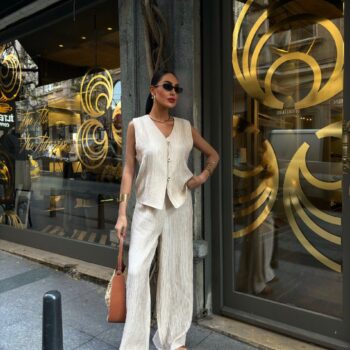 Καλοκαιρινό σετ με γιλέκο μπεζ